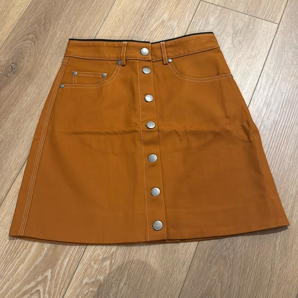 La Ligne Rust Orange Button-Front Mini Skirt